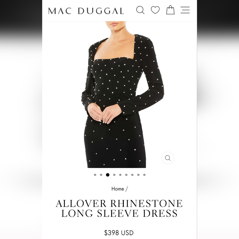 Mac Duggal Black Rhinestone Long Sleeve Dress